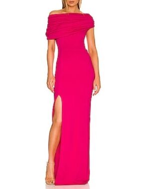 YAURA Ameerah Off Shoulder Maxi Dress UK 8 Pink Fuchsia Ruched Formal Gown